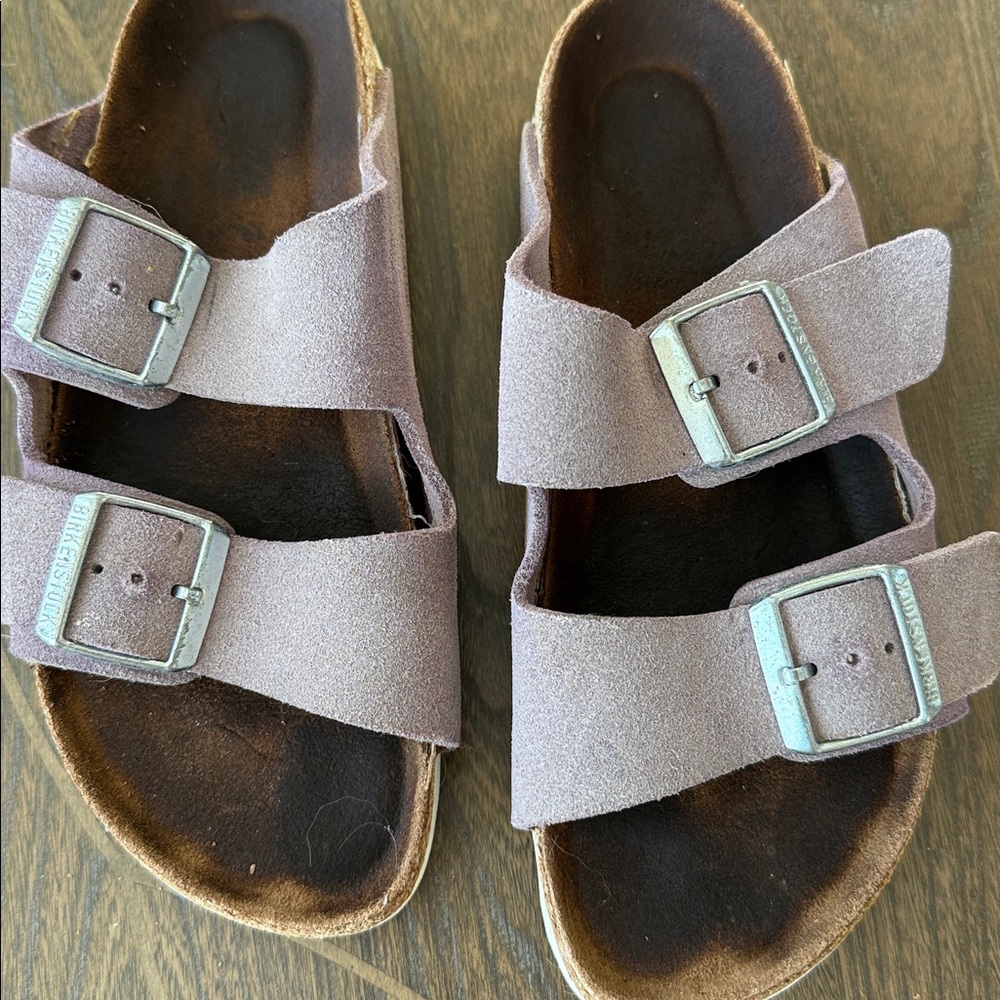 Birkenstock lavender Suede Sandals with Silver Buckles - Picture 2 of 3